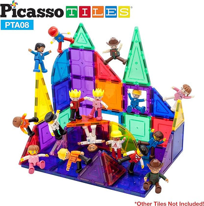 PicassoTiles 16 Piece Character Action Figures Toddler Toy Set Expansion Pack Magnetic Construction Blocks STEM Pretend Play Toys Building Tiles PTA08