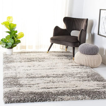 SAFAVIEH Hudson Shag Collection Accent Rug - 4' x 6', Ivory & Grey, Abstract Design, Non-Shedding & Easy Care, 2-inch Thick Ideal for High Traffic Areas in Entryway, Living Room, Bedroom (SGH203A)