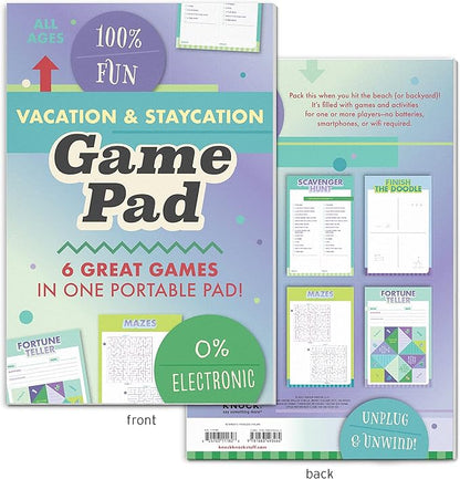 Knock Knock Vacation On-The-Go Game Pad, Vacation & at-Home Activities for Kids, 6 Games (Hangman, Scavenger Hunt, Finish The Doodle, Dots & Boxes, Mazes, Fortune Teller), 6 x 9-inches