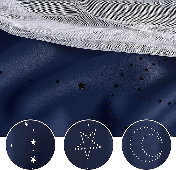 NICETOWN Navy Star Moon Blackout Curtains for Bedroom - Grommet Double Layer Thermal Insulated Room Darkening Printed Curtains for Living Room, Set of 2 Panels, 52 x 95 Inch