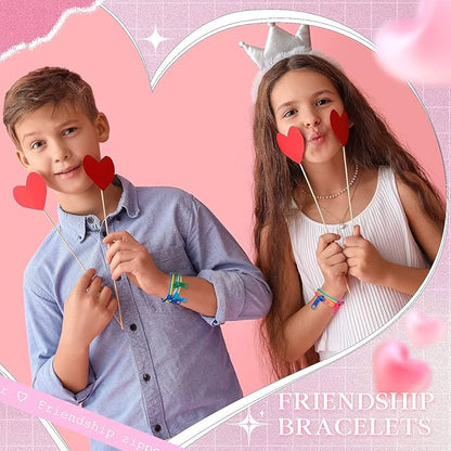 Sratte 50 Pcs Valentine's Day Neon Friendship Bracelets Bulk with 50 Pcs Heart Card for Valentine's Gifts Birthday Goodie Bag Stuffers(Resin,Zipper Bracelet)
