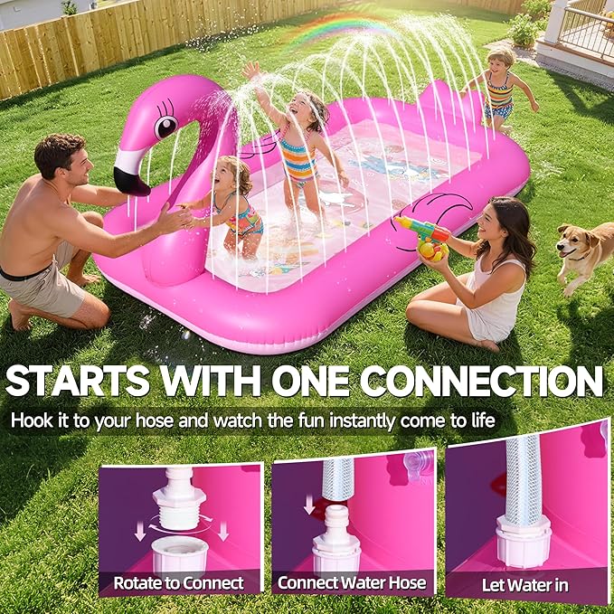 KingSom Splash Pad Sprinkler for Kids,Flamingo Splash Pad for Toddlers,Thicken Toddler Sprinkler Pool,Splash Play Mat Summer Outdoor Water Toys, Inflatable Splash Pad for Kids,Backyard Baby Kid Pool