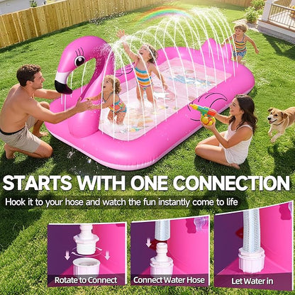 KingSom Splash Pad Sprinkler for Kids,Flamingo Splash Pad for Toddlers,Thicken Toddler Sprinkler Pool,Splash Play Mat Summer Outdoor Water Toys, Inflatable Splash Pad for Kids,Backyard Baby Kid Pool