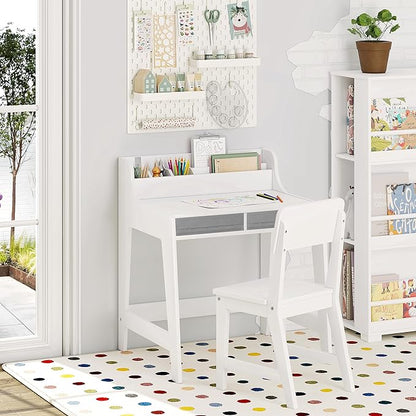 UTEX Kids Desk and Chair Set, Study Desk for Kids with Storage Bins, Wooden Children Study Table, Student Writing Desk for Bedroom & Study Room