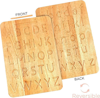 Montessori & Me Wood Alphabet Tracing Board Montessori Letters - Wooden Large Print Letters for Toddler to Preschool - Reversible Uppercase and Lowercase