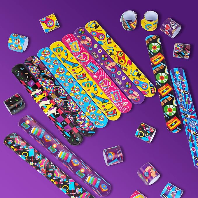 144 Pcs 80s 90s Party Favors Slap Bracelets 80s Wristbands Bracelets Back to 80s 90s Throwback Theme Party Decorations Slap Bracelets Retro Cute Cassette Tape for 80s Adults Birthday Party Supplies