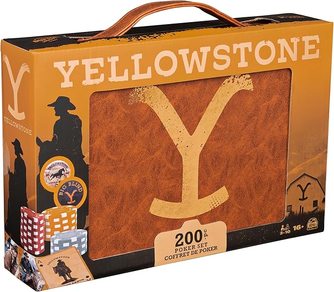 Spin Master Games, Yellowstone, 200-Piece Poker Set with Custom Carrying Case, Dealer & Betting Poker Chips Card Deck, Yellowstone Merchandise, for Adults 16 and up