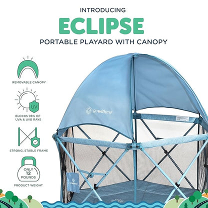 Baby Delight Go with Me Eclipse Deluxe Portable Playard | Playpen | Sun Canopy | Indoor and Outdoor | Ultra Padded Nylon Floor | Blue Wave