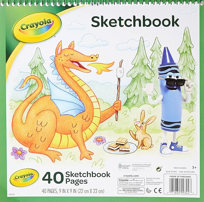 Crayola Kids' Spiral Sketchbook, 9"X9", Coloring & Drawing Supplies, 40 Sheets , White, Gifts for Kids