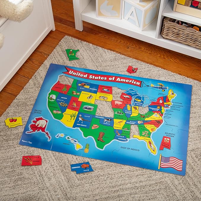 Melissa & Doug USA Map Floor Puzzle - 51 Pieces (2 x 3 feet) - FSC Certified