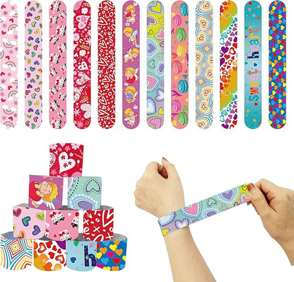 48 Pcs Valentine Slap Bracelets for Kids Valentines Day Slap Bracelets Bulk for Boys and Girls Colorful Hearts and Animal Bracelets for Party Favors Supplies Classroom Prizes Exchanging Gifts