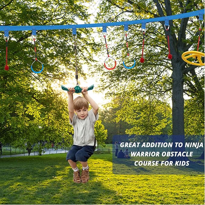 YAMIPROBI Swing Spins Set: 360° Handle Twist-Spin Flips Toy - Slackline Attachments Activate Play Powers - Accessories for Kids' Playground and Backyard Fun, Green