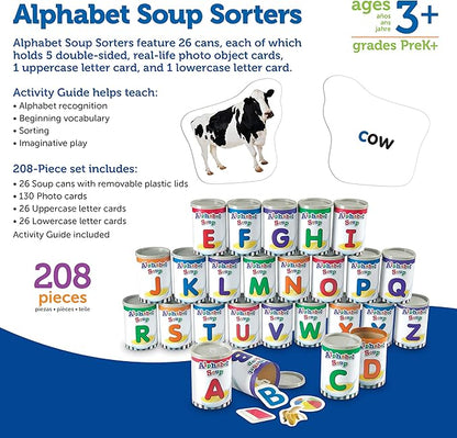 Learning Resources Alphabet Soup Sorters - 208 Pieces, Ages 3+, Early Phonics Manipulatives, ABCs, Alphabet Awareness & Recognition, Alphabet Soup Games
