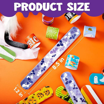 JOYIN 48 PCS Halloween Slap Bracelets for Kids Halloween Party Favors, Friendship Bracelets Bulk Girls Boys Gifts Trick or Treats Party Decorations, Snap Bracelet Classroom Exchange Prizes
