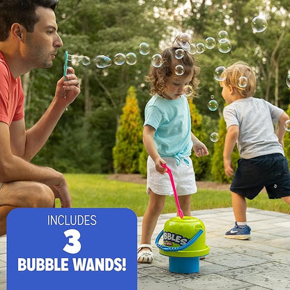 Fubbles Bubbles No-Spill Big Bubble Bucket | Bubbles for Toddlers and Kids of All Ages | Includes Fubbles Bubbles Bucket and 3 Bubble Wands, Made in The USA