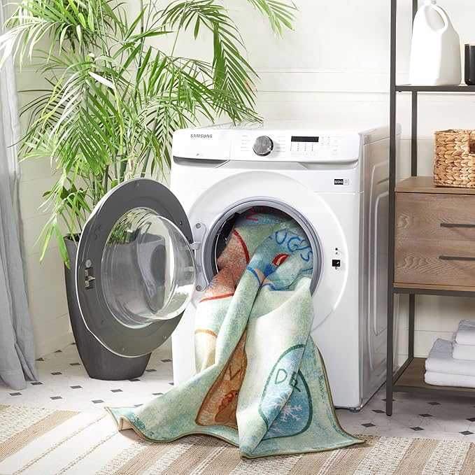 SAFAVIEH Kids Playhouse Collection Area Rug - 5' Round, Green & Blue, Non-Shedding Machine Washable & Slip Resistant Ideal for High Traffic Areas for Boys & Girls in Playroom, Nursery (KPH256Y)