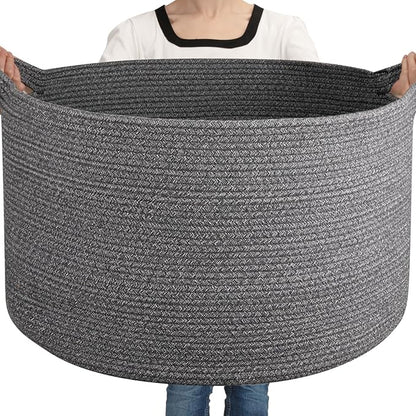 OIASKET Large Woven Baskets for Storage, 23.6" x 23.6" x 14.6" Blanket Storage Living Room, Baby Toy Basket for Clothes, Pillows, Towels, Shoe Basket for Entryway (Dark Grey)