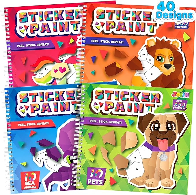 JOYIN 4-Pack Crafts for Kids Sticker Painting Book Gift Party Favor Creations 40 Pictures - Mess-Free Art Play for Kids' Creative Adventures at Home and While Traveling