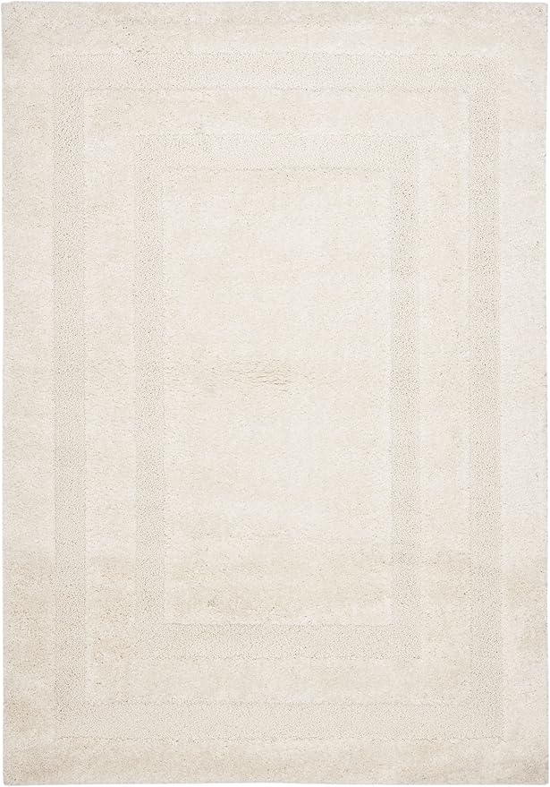 SAFAVIEH Florida Shag Collection Area Rug - 6' x 9', Creme & Creme, Border Design, Non-Shedding & Easy Care, 1.2-inch Thick Ideal for High Traffic Areas in Living Room, Bedroom (SG454-1111)