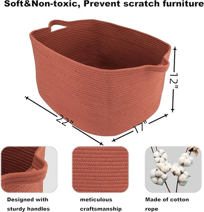 XUANGUO Large Rectangle Blankets Basket Living Room 22"x17"x12" Woven Cotton Rope Storage Baskets for Nursery Toy Baskets for Kids and Dogs Wicker Laundry Basket Bin for Clothes Towels rustic