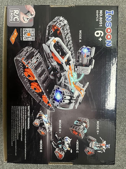 5-in-1 Building Toys with LED Light, APP & Remote Controll Building Block Set, 604 PCS RC Tech Rechargeable Tank Robot Sleigh Tracked Racer Toy, Gift for Kids Boys Girls Ages 6 7 8 9 10 11 12+