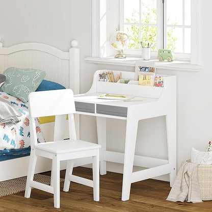 UTEX Kids Desk and Chair Set, Study Desk for Kids with Storage Bins, Wooden Children Study Table, Student Writing Desk for Bedroom & Study Room