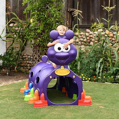 ECR4Kids ELR-12511 Indoor/Outdoor Peek-A-Boo Caterpillar Climbing Play Structure for Kids, Purple