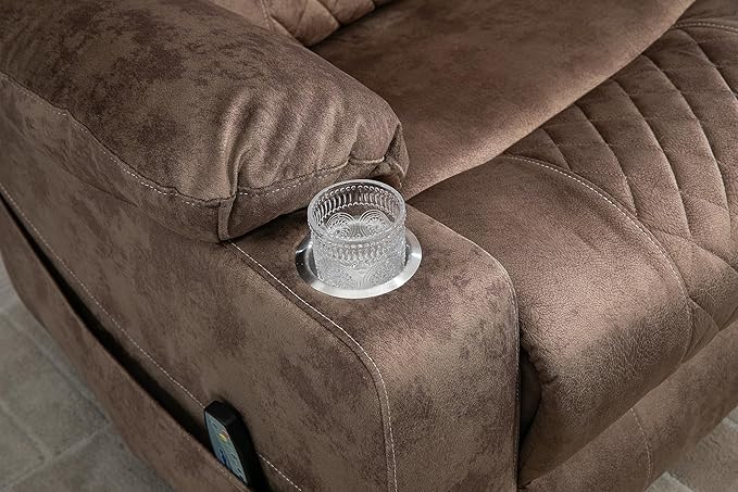 FANYE Electric Power Lift Chair for Elderly W/Massage and Heat, Infinite Positions 2 Remote Controllers Oversized Velvet Upholstered Recliner & Armchair W/Side Pockets & Cup Holders, Brown V