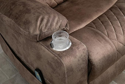 FANYE Electric Power Lift Chair for Elderly W/Massage and Heat, Infinite Positions 2 Remote Controllers Oversized Velvet Upholstered Recliner & Armchair W/Side Pockets & Cup Holders, Brown V