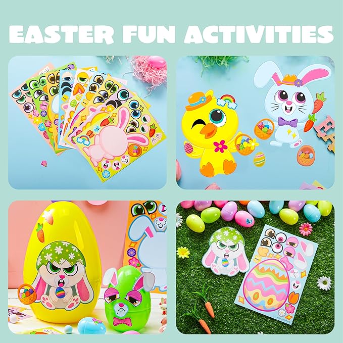 JOYIN 36 PCS Easter Match Make a Face Stickers with Chick Bunny Sheep Egg Pattern, Stickers for Kids, Easter Decorations for Water Bottle, Basket Stuffers,Classroom Gifts