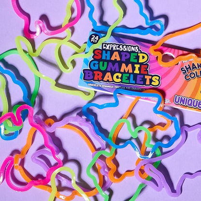 Expressions 48pc Shaped Gummie Bracelets - Bulk Pack Bright Colored Shaped Rubberband Bracelets | Bracelet Rubber Bands Kit, Rubber Bracelets For Kids & Kids Party Favors, Colored Rubber Bands