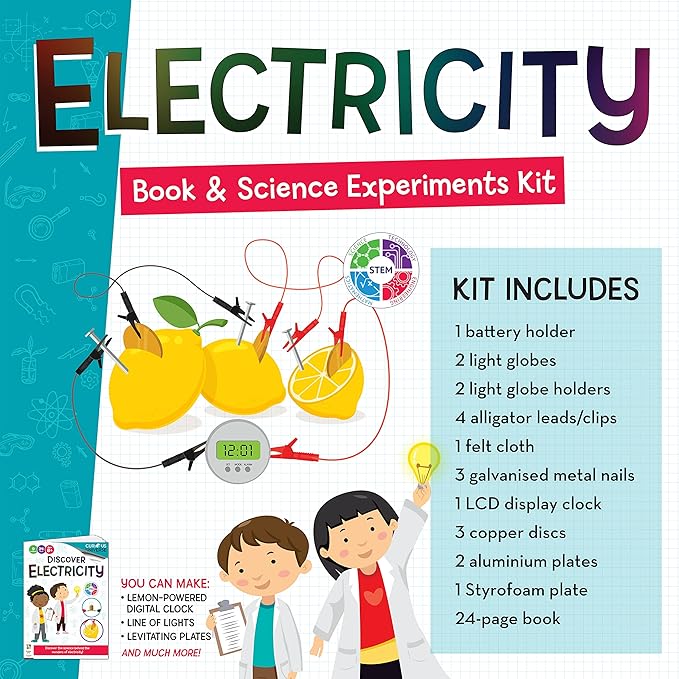Hinkler Curious Universe Kids: Discover Electricity - Book & Science Experiments Kit, STEM Education Kits, Create Electrical Circuits, Includes 20 Pieces, Hinkler Science & Physics Kit for Kids