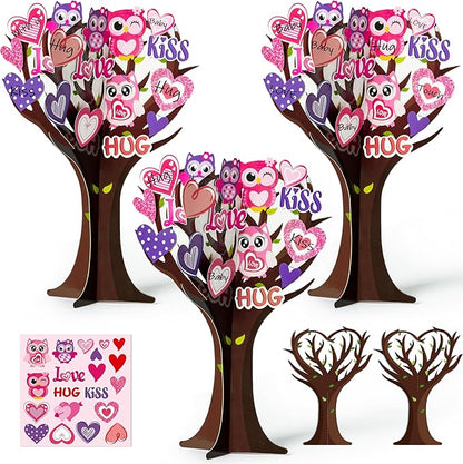 BeYumi 16Pcs Valentine’s Day Heart Trees Craft Kit for Kids Make Your Own Owl Heart Trees Decorations DIY Valentine’s Day Crafts Set Holiday School Classroom Home Party Fun Activities Decor