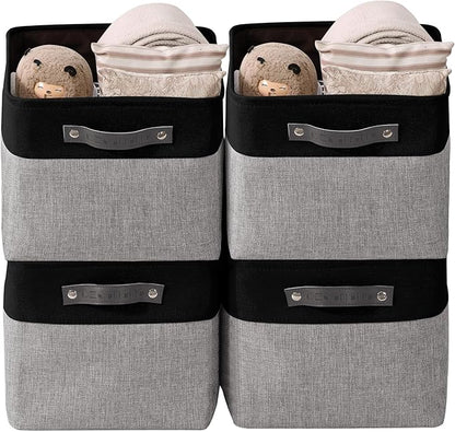 DECOMOMO Storage Baskets for Shelves - Fabric Storage Bins, Linen Closet Organizers and Storage (Grey & Black, Large - 4 Pack)