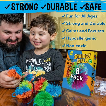 Stringy Balls & Sensory Toys 8 Pack - Fidget Toys Sensory Gifts for Kids Ages 3 4 5 6 7 8 + Year Old - Best Stress Balls Toys & Toddler Toys Gifts for Toddlers, Boys & Girls - Monkey Balls Fidget Toys