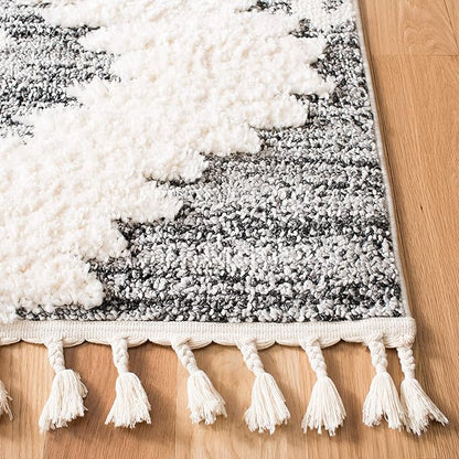 SAFAVIEH Moroccan Tassel Shag Collection Runner Rug - 2'3" x 14', Ivory & Grey, Boho Design, Non-Shedding & Easy Care, 2-inch Thick Ideal for High Traffic Areas in Living Room, Bedroom (MTS652F)