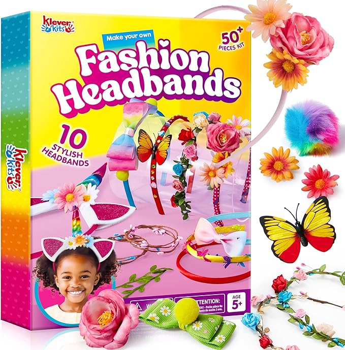 Klever Kits Headband Making Kit for Girls - Make Your Own Fashion Headbands - DIY Hair Accessories Set, DIY Arts and Crafts Gifts for 5 6 7+ Year Old