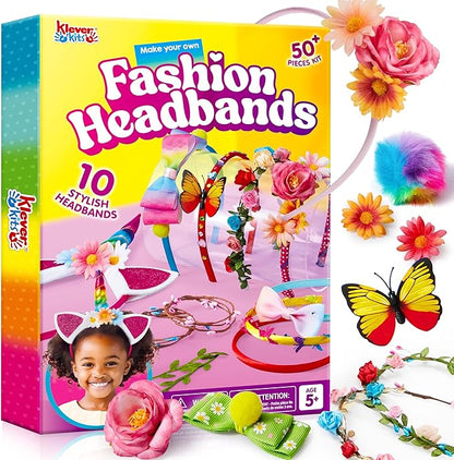 Klever Kits Headband Making Kit for Girls - Make Your Own Fashion Headbands - DIY Hair Accessories Set, DIY Arts and Crafts Gifts for 5 6 7+ Year Old
