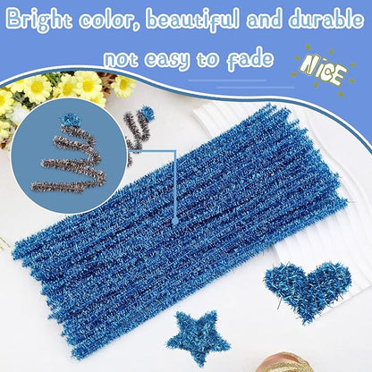 Hssugi Pipe Cleaners, 100PCS Christmas Pipe Cleaners Craft Supplies, Glitter Lake Blue Pipe Cleaners Bulk Fuzzy Sticks for DIY Art and Craft Projects Home Decoration