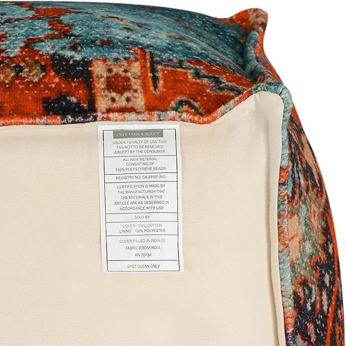 COTTON CRAFT Printed Pouf - Ottoman Foot Stool Bean Bag - Dorm Kids Room Bedroom Home Décor Accent Seating - Boho Modern Comfortable Prefilled Cotton Square Pouf Footrest - 17x17x17 inch - Teal Aqua