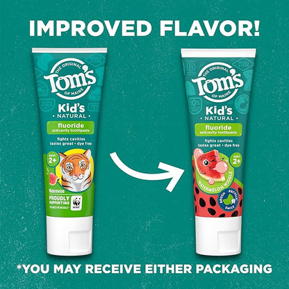 Tom's of Maine Kid's Natural Fluoride Toothpaste, Watermelon, 5.1 oz. 3-pack (Packaging May Vary)