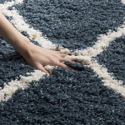 SAFAVIEH Hudson Shag Collection Runner Rug - 2'3" x 8', Slate Blue & Ivory, Moroccan Trellis, Non-Shedding & Easy Care, 2-inch Thick Ideal for High Traffic Areas in Living Room, Bedroom (SGH283L)