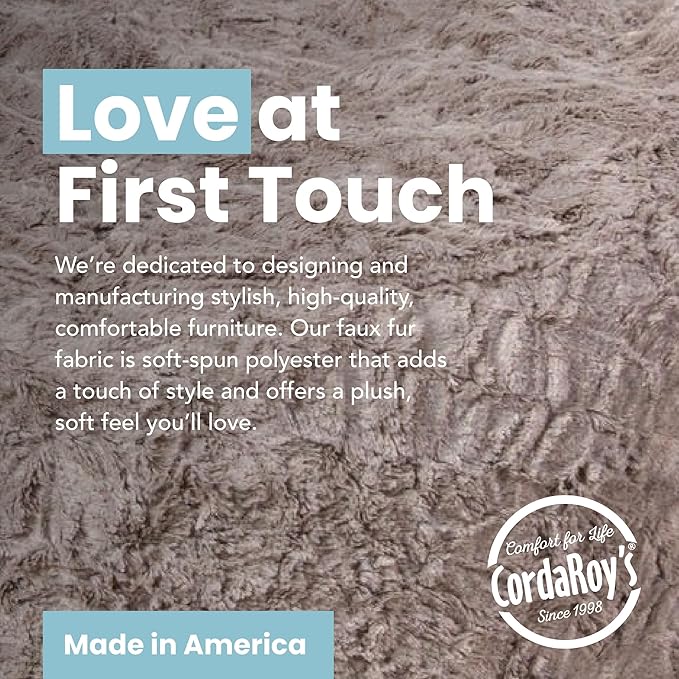 CordaRoy's Faux Fur Bean Bag Pouf Footstool - Washable Fabric Ottoman Cover with Durable Foam Insert - Versatile Footrest for Basement, Living Room, Office - 26" x 17" - Grey