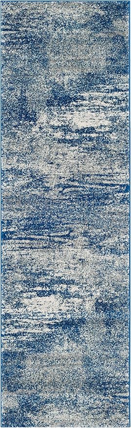 SAFAVIEH Evoke Collection 2'2" x 15' Navy/Ivory EVK272A Modern Abstract Non-Shedding Living Room Bedroom Runner Rug