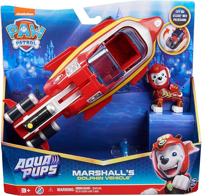 Paw Patrol Aqua Pups Marshall Transforming Dolphin Vehicle with Collectible Action Figure, Kids Toys for Ages 3 and up