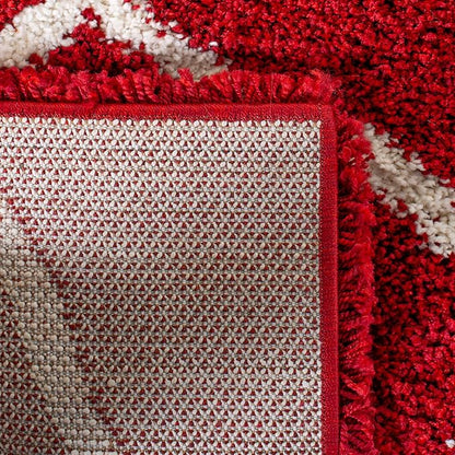 SAFAVIEH Hudson Shag Collection Runner Rug - 2'3" x 6', Red & Ivory, Moroccan Ogee Trellis Design, Non-Shedding & Easy Care, 2-inch Thick Ideal for High Traffic Areas in Living Room, Bedroom (SGH280R)