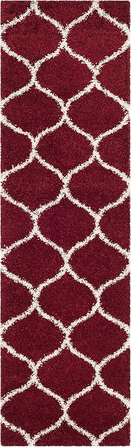 SAFAVIEH Hudson Shag Collection Runner Rug - 2'3" x 6', Red & Ivory, Moroccan Ogee Trellis Design, Non-Shedding & Easy Care, 2-inch Thick Ideal for High Traffic Areas in Living Room, Bedroom (SGH280R)