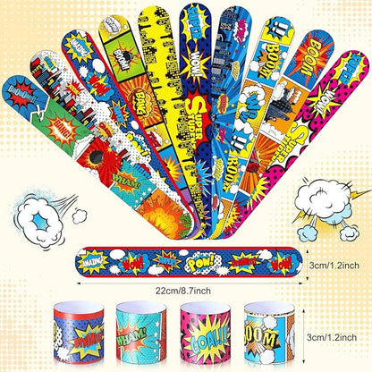 Junkin 80 Pieces Hero Tie Dye Party Favors Slap Bracelets for Kids Boys Girls Snap Bracelets Party Supplies Wristband Birthday Supplies Decorations, 10 Styles (Hero)