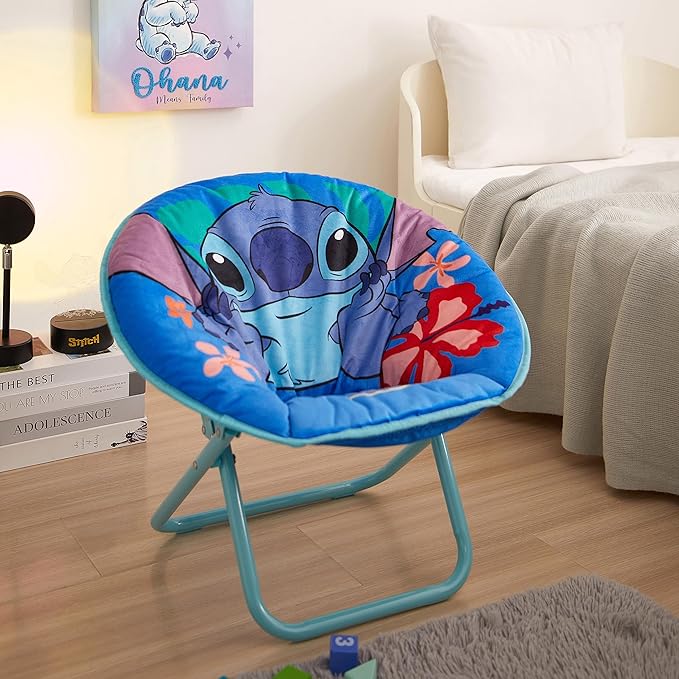 Idea Nuova Disney Stitch 19” Frame Folding Toddler Saucer™ Chair with Cushion, Ages 3+