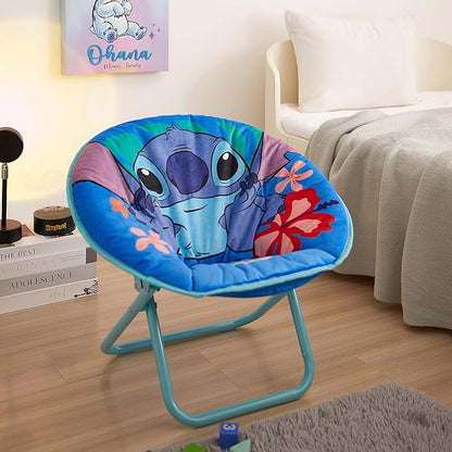 Idea Nuova Disney Stitch 19” Frame Folding Toddler Saucer™ Chair with Cushion, Ages 3+